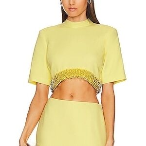 Jonathan Simkhai NWT Daffodil Yellow Crop Top with Beaded Hem, Size 4